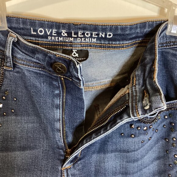 Love & Legend Women's Blue Jeans With Beads Distressed Size 14 Wide Leg - Picture 4 of 11